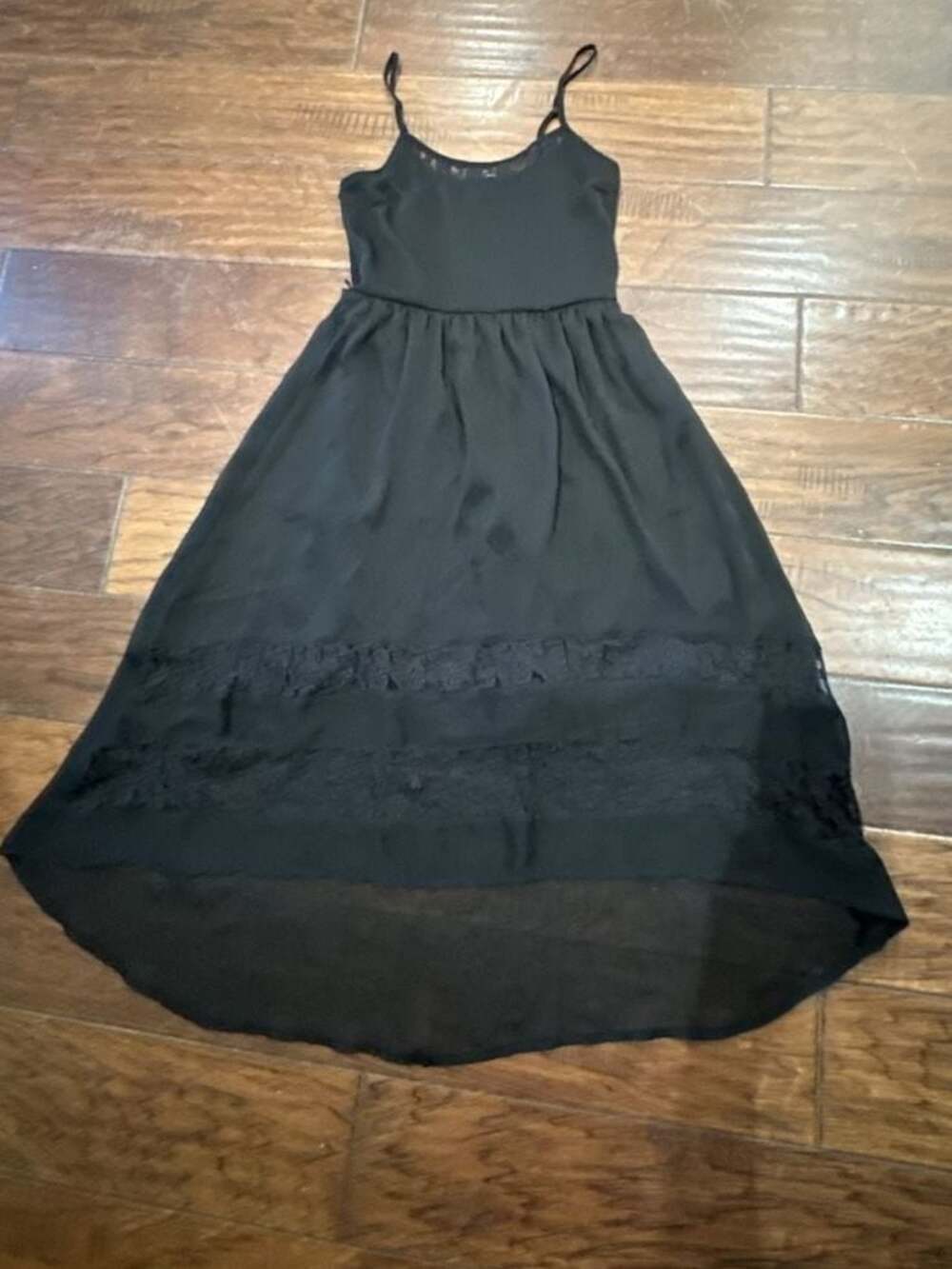Mudd Black High-Low Lace Trim Spaghetti Strap Dress Size XS